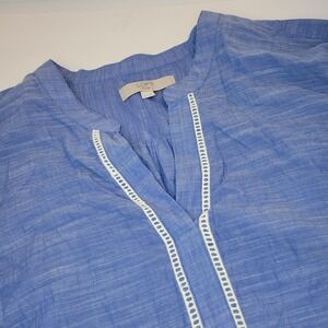 Loft Plus‎ Chambray Crochet Tunic Top, Size 24 Casual Work Lightweight